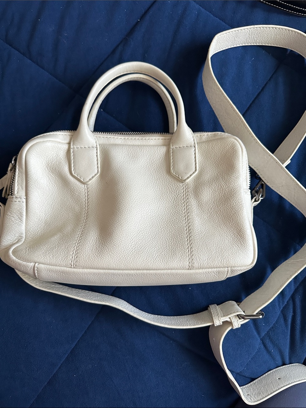 White Quilted Leather Satchel Bag - Women's Crossbody - Picture 2 of 7